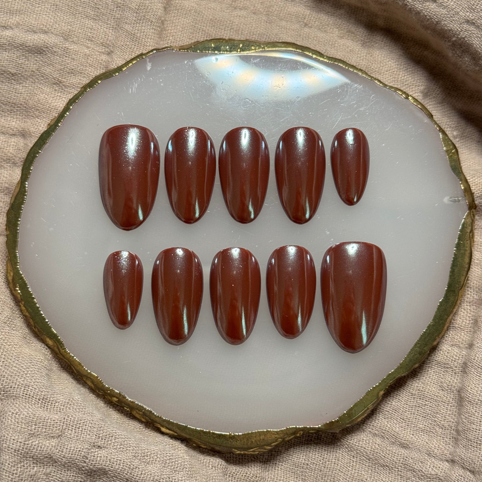 handmade brown chrome press on nails, long lasting, salon quality, handmade nails