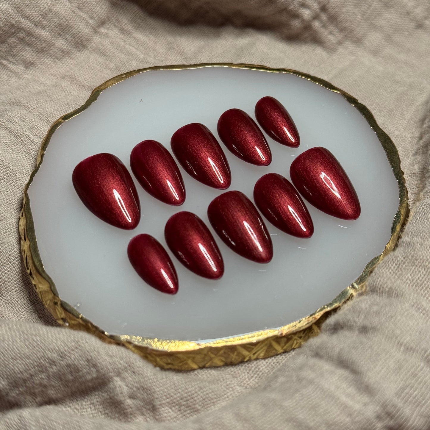handmade shimmery red durable, reusable press on nails 